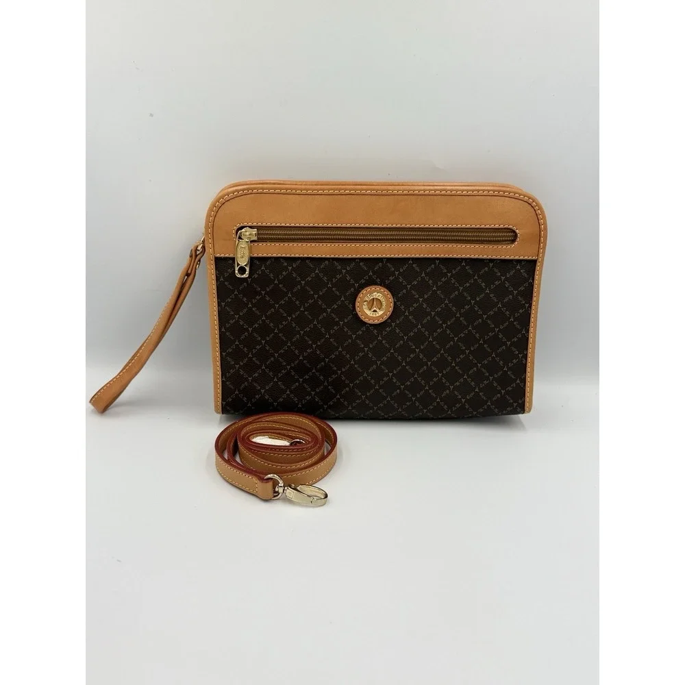La Tour Eiffel 1887 Crossbody Wristlet Bag Monogram Brown Tan Genuine Leather
